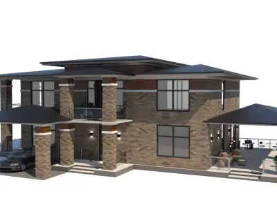 House in the Wright style Low-poly 3D model