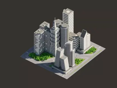 Cityscape 01 Low-poly 3D model