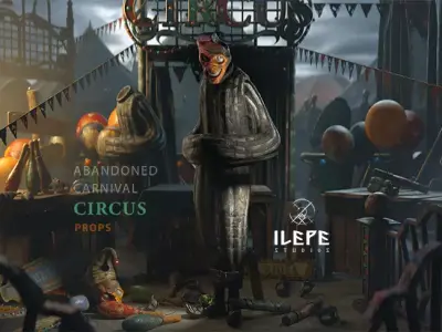 Abandoned carnival circus asset props Low-poly 3D model