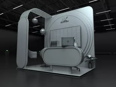backwall highly-detailed 3x2 booth 3D model