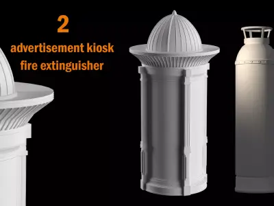 2 fire extinguisher and  advertisement kiosk  3d mode obj  fbx Low-poly 3D model