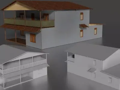 Rumah Kayu Tingkat 001 Free low-poly 3D model