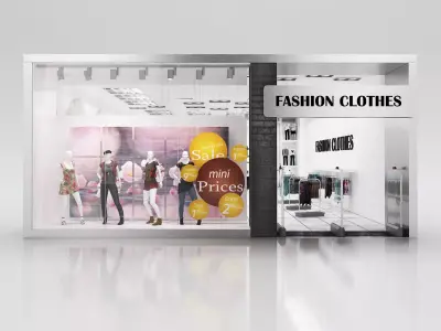 Shop window with low poly interior 3D model