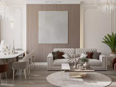 Classic livingroom and kitchen design 3D model