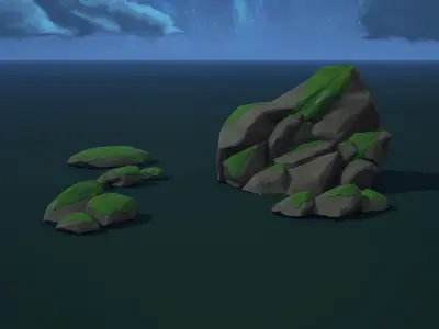 Modular Asset Pack of Stylized Green Rocks with Moss Low-poly 3D model