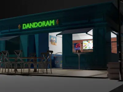 3d designing ice cream shop with burgers and drinks 3D model