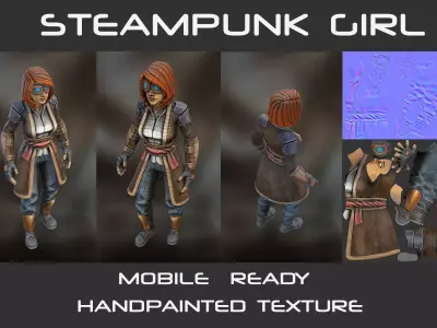 Stylized Steampunk Girl Low-poly 3D model