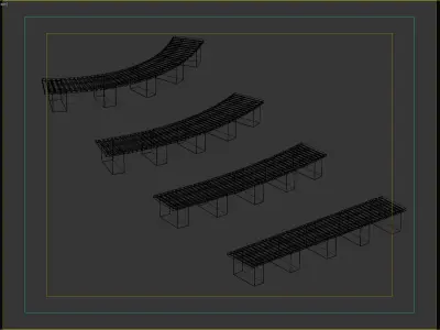 Curved and Straight Wooden Bench Set 3D model