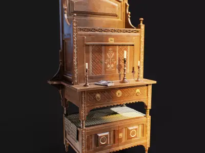 Antique Carved Walnut Desk - Optimized for Games and animations  Low-poly 3D model