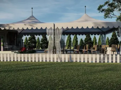 PVC coated party Tent with outdoor and landscape design 3D model