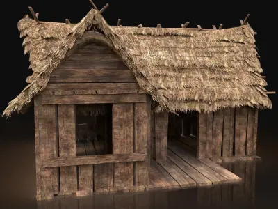 AAA Next Gen Thatched Wooden House Cottage Hut Low-poly 3D model