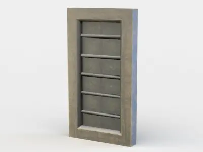 Window wooden door with four glass panes Low-poly 3D model