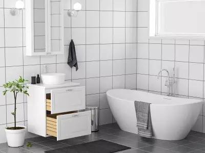 Bathroom set with bathtub and sink 3D model