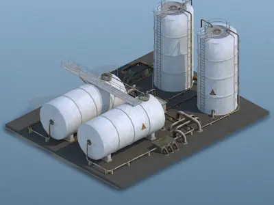 Oil Refinery Factory Low-poly 3D model