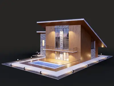 House with a two-level shed roof  3D model