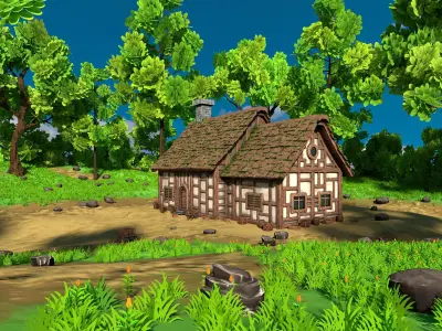 Medieval House 14 With Environment Low-poly 3D model