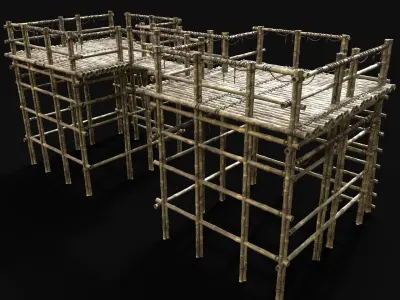 BAMBOO WATCHTOWER PLATFORM PIER LOG JUNGLE PORT CONSTRUCTION AAA Low-poly 3D model