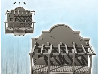 Western store with entrance awning and annex 23 - Cowboy USA Ame 3D print model