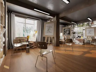 Art Studio Painting Interior Pack PBR Game Ready Low-poly 3D model