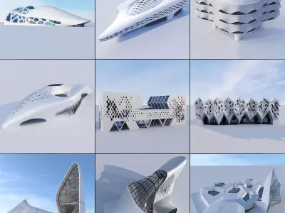 Futuristic building collection 3D Model Pack