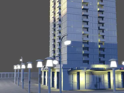 Flats tall building at dusk 3D model
