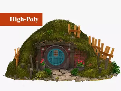 Old Hobbit House in the Hill V-Ray Fur  high-poly 3D model