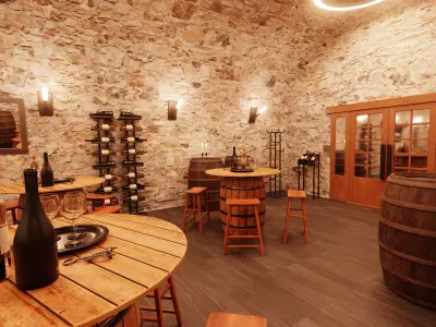 Winery Interior at Night - Atmospheric Wine Bar Environment 3D model