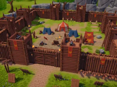 Stylized Medieval Modular Fort and Castle Low-poly 3D model