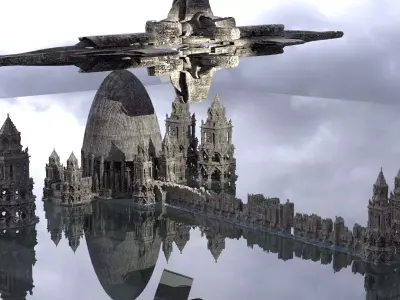 Aztec ruins With Space ship 2 3D model