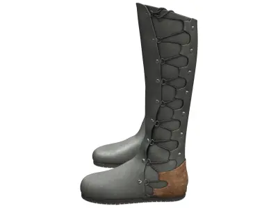 High Boots Lace-Up Long Boots with Chunky Block Heels Low-poly 3D model