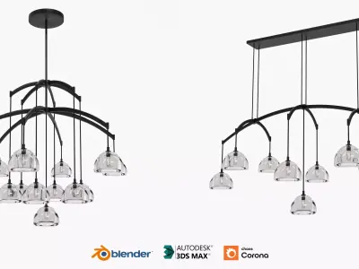 Hemisphere Modern Glass Round Chandelier 3D model
