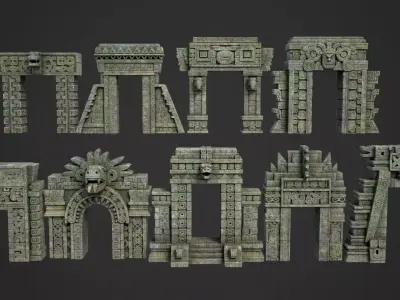 9 Mayan Temple Gates 3D Asset Pack 250812 Low-poly 3D model