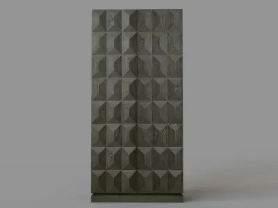 Geometric Double Door Cabinet Ash Brown Oak 3D model