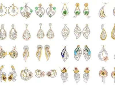 61 Women Pendant Earring Sets 3dm STL OBJ FBX Renders Collection 3D Model Pack