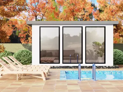 3D Pool Backyard Lounge - Exterior Visualization Scene Low-poly 3D model