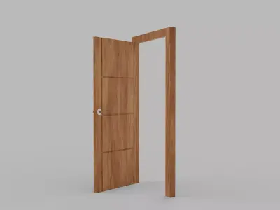 Wooden High Poly Door 3D model