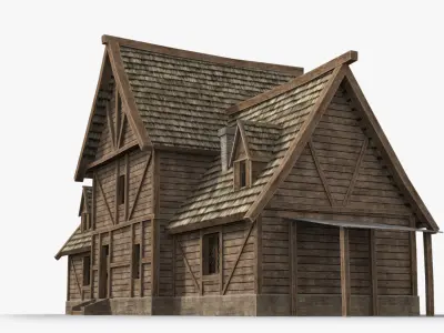 Medieval house x4 Low-poly 3D model