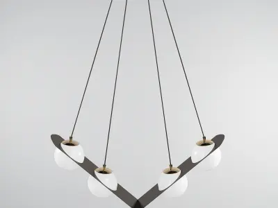 ANGLE chandelier with four glass balls hanging from it 3D model
