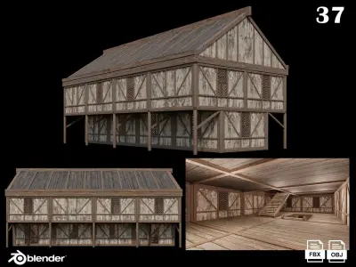 Medieval Houses Pack 36-37-38-39-40 - 4K Textures Game Ready Low-poly 3D model