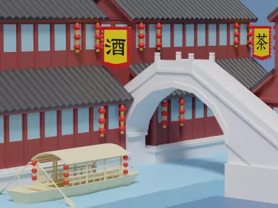 Cartoon Chinese Water Town 3D model