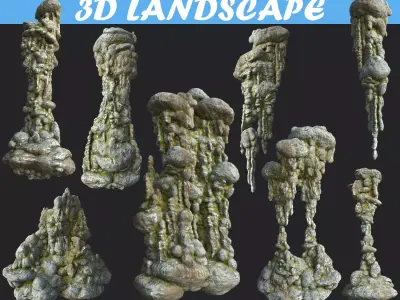 Low poly mossy cave column Low-poly 3D model