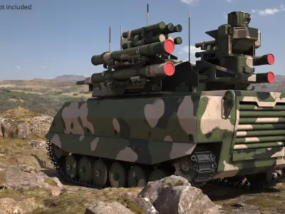  Military Support Vehicle with Dual Armament Forest Camo Simplified 