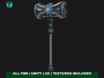 Sci Fi Battle Hammer 08 All PBR Unity UE Textures Included Low-poly 3D model