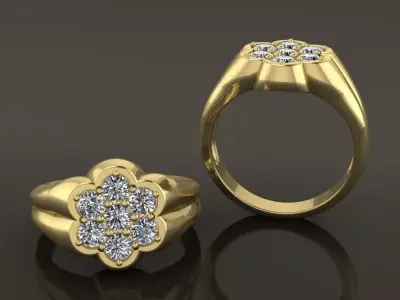 Round Cluster Diamond Ring Signet Band Mix Size  3D print model