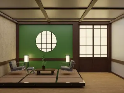Japanese Living Room Interior Low-poly 3D model