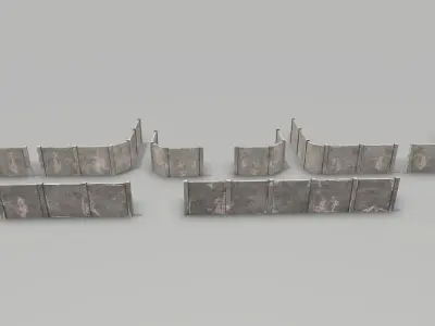Modular Damaged Concrete Walls Low-poly 3D model