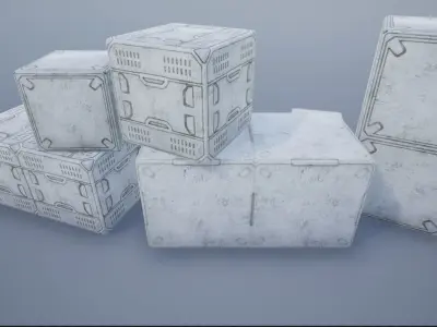 2K-4K White Sci-Fi Crates and Containers Low-poly 3D model