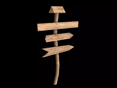 Signpost3 wooden sign with arrows Low-poly 3D model