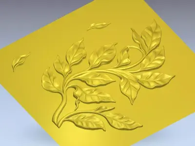 Decorative Leaves Branch Relief Wall Decor Set STL Mural CNC 384 3D model