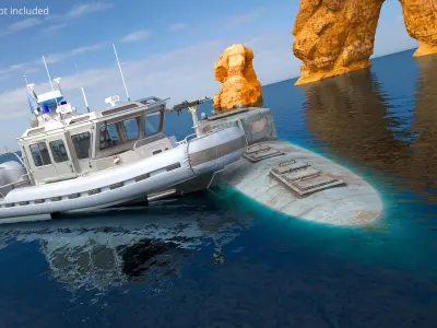  Vehicle Narco Submarine with Patrol Boat on Water 